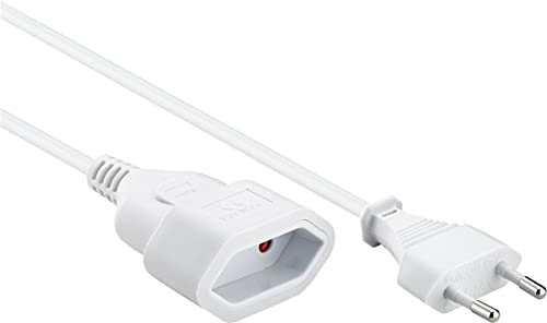 PremiumCord 230 V 2 m förlängningskabel, förlängningskabel med eurokontakt och eurokontakt, kabel strömkabel, kontakt, vit