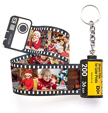 VEELU Personalisierter Schlüsselanhänger Schlüsselbund mit 5/10/20 Fotos Bilder Kamera Kodak Filmrollen Anhänger Geschenk zum Geburtstag Weihnachten für Familien