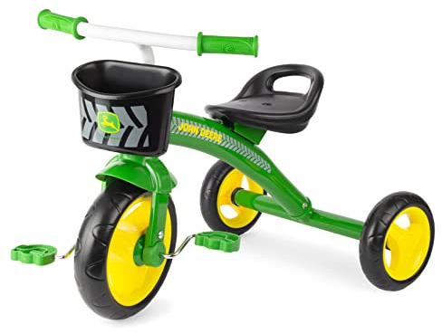 John Deere Heavy Duty Ride On Toys Tricycle with Basket for Kids Aged 2 Years and Up, Green