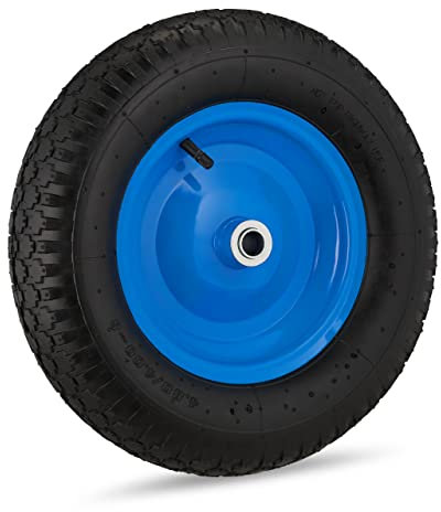 Relaxdays 4.80 4.00-8 Wheelbarrow Tyre, Pneumatic Spare Wheel, Steel Rim and Valve, Max. 120 kg, Rubber, Black/Blue