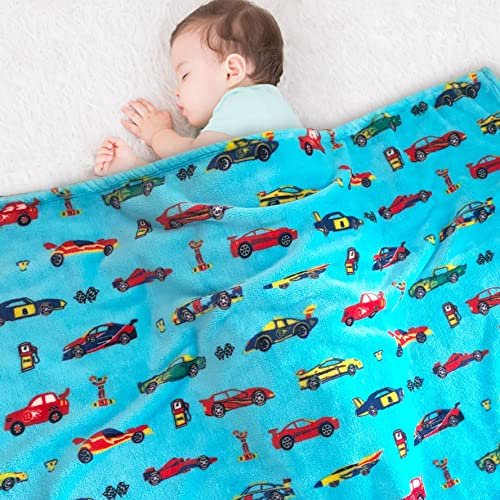 Lukeight Race Cars Babydecke für Jungen und Mädchen, weiche, warme, gemütliche Fleece-Autodecke, kleine leichte Babydecke für Krippe, Kinderwagen, Reisen und Bett, 76,2 x 101,6 cm, Jugendliche
