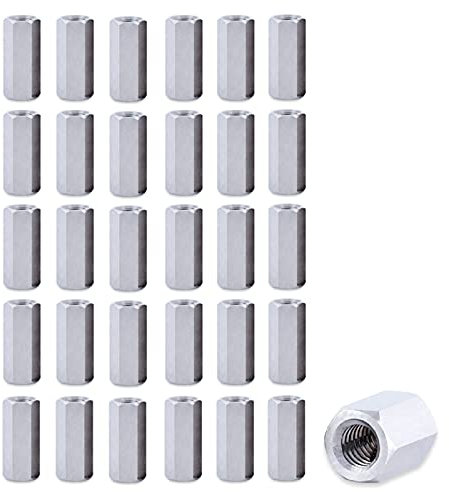 LEZED Lange Stangenmutter Sechskantmutter Sechskantkupplungsmutter Lange Stange Kupplung Sechskantmutter Schraube Mutter Spalte Gewindemuffe für Zuhause Bürogerät Schiffsmontage 30 Stück (M6*10 * 20)