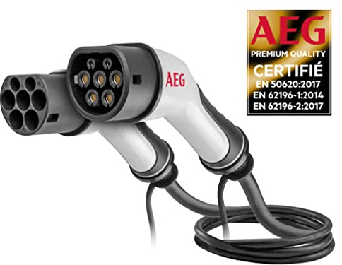 AEG 005123 Ladekabel für Elektro- und Hybridfahrzeuge, wiederaufladbar, 5 m, 16 A, dreiphasig, Stecker Typ 2, 11 kW, Schwarz