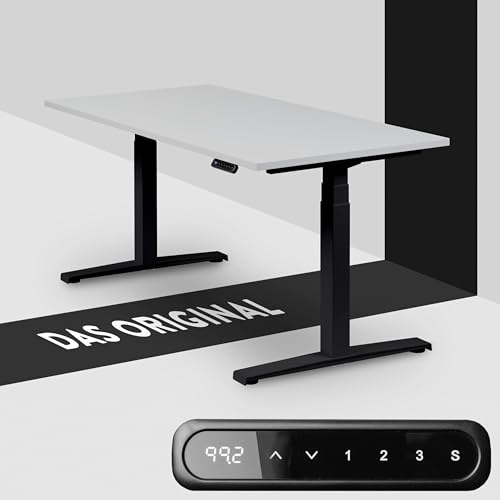 boho office® Basic Line Schreibitsch elektisch höhenverstellbar | Basic Line - Tischgestell Schwarz, Tischplatte 180x80 Lichtgrau - ultraschnelle 80 mm/Sek, Memoryfunktion, Kollisionsschutz