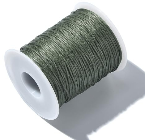 UR URLIFEHALL, Cordoncino in cotone cerato, filo per perline con rocchetto, per la creazione di gioielli e macramè, 90 metri, 1 mm, colore verde oliva scuro