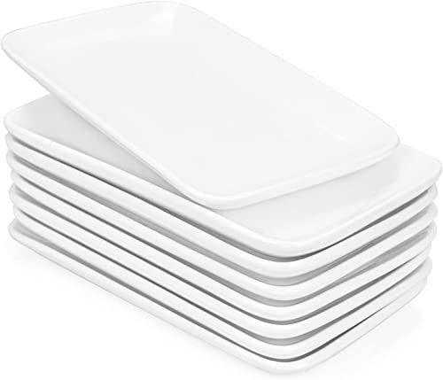 UIBFCWN Juego de 8 Platos Rectangulares de Porcelana para Servir, 25,5 x15,7x 2,7 cm Platos Servir de Cerámica para Aperitivos, Sushi, Fruta, Ensalada, Postre - Apto para Microondas/Lavavajillas