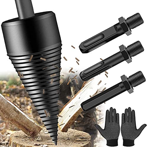 Norhogo Vite conica, spaccalegna per legna da ardere, Spaccalegna Trapano con 3 manici per trapano (Quadrato/Rotondo/Esagonale), in Trapano a Gradini Taglia-Legno,Spaccalegna Elettrico Legna 42