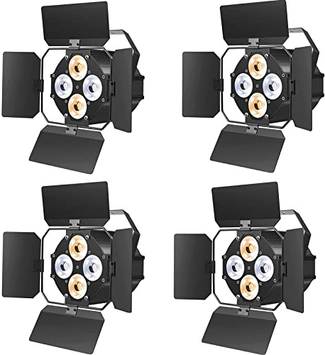 ZonQoonz 4PCS 120W COB Par Licht, 4 LED Par Strahler 2 in 1 kalt/Warmweiß Lichteffekte mit Verdunkelungspanel, DMX Scheinwerfer mit Sound-aktiviertem für Kirche Disco Hochzeit Bar Party Theater