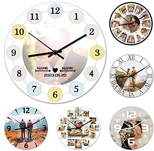 ＨＡＯＡＮＧＺＨＥ Personalisierte Foto Wanduhr, Personalisierte Wanduhr aus Holz mit Fototext, Fügen Sie Ihr Bild/Foto/Logo/Jedes Design Hinzu, Geschenk für Mama Papa Freunde & Familie