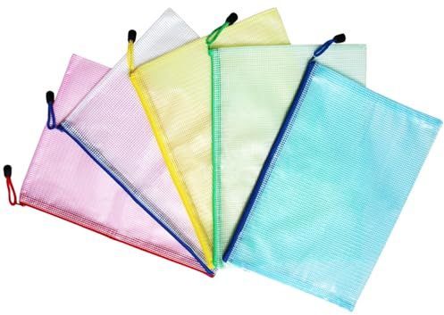 5 Stück Kunststoffhüllen A3 Aktenordner Zip Taschen mit Reißverschluss – Extra dickes Netz, A3 Dokumententasche Reißverschluss-Taschen Druckverschlussbeutel Kunststoff A3 Brieftaschen für Büros,