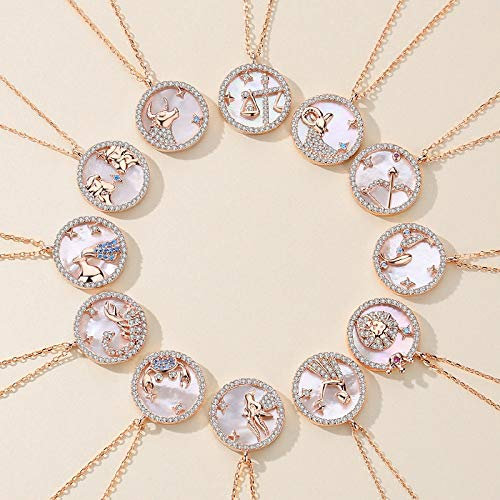 Sternzeichen,S925 Silber Sternzeichen Halskette Für Frauen Münzhalskette Roségold Halskette Sternzeichen Horoskop Anhänger Halskette Freundschaft Schmuck Geschenk Für Mädchen Männer, Jungfrau