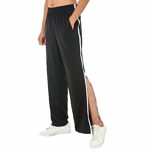 Ahafeni Men's Tear Away Track Pants Zip Off Basketball Trouser Post Surgery Sweatpants with Zipper Legs (Black, L)