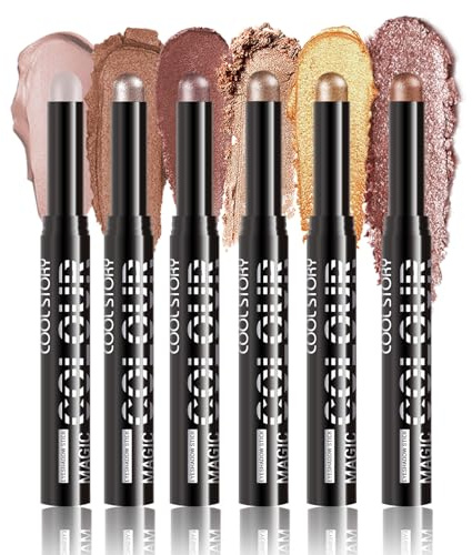6PCS Eyeshadow Stick Set, Shimmer Cream Eyeshadow Pencil Crayon, Waterproof Long Lasting Eyeshadow Stick Sets Create Glitter Eye Makeup (Set A)