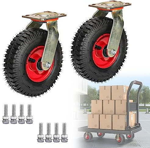 WORDFUN Schwerlastrollen, 2X Transportwagen Gummiräder, Luftbereift, Rollen Für Möbel, Plattformwagen Rad, 200 Kg Tragkraft, Mit Schrauben, Industrierollen, Für Möbeltransport