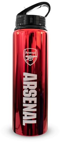 Hy-Pro Officiellt licensierad Arsenal F.C 750 ml aluminium UV-flaska, integrerad hopfällbar strå, neokrom finish, läckagesäker, lätt, BPA-fri, pistoler