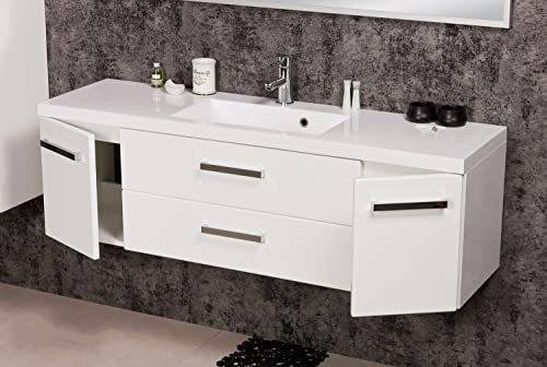 Quentis Badmöbelset Genua Breite 140 cm, weiß glänzend, Waschbeckenunterschrank montiert (weiß glänzend, 2 Schübe)