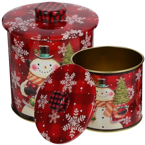 Kichvoe 2pcs Christmas Biscuit Tinplate Storage Box Holiday Cookie Jar Candy Container