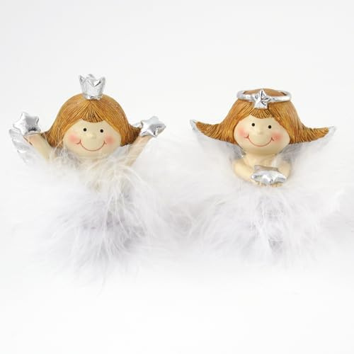 Pommerntraum ®| 2-er Set Dekorationsfiguren Sammlerfiguren Schutzengel Engelsfiguren mollige Engel Weihnachtsengel Puschelengel