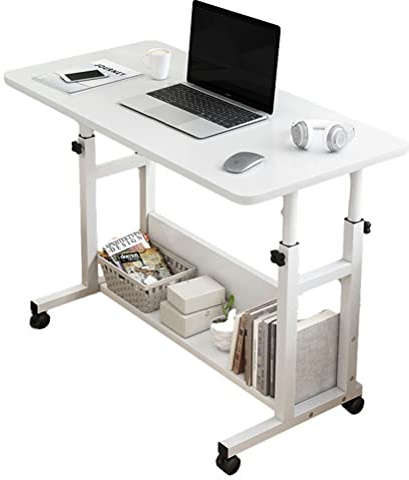 Tragbarer Schreibtisch Für Laptop Mit Rollen, Verstellbar, Für Sofa, Beistellbett, Tisch, Wagen, Höhe Über Dem Bett, Tablett, Mobile Aufbewahrung, Stehend, Heimbüro (Weiß, 60 X 40 cm)