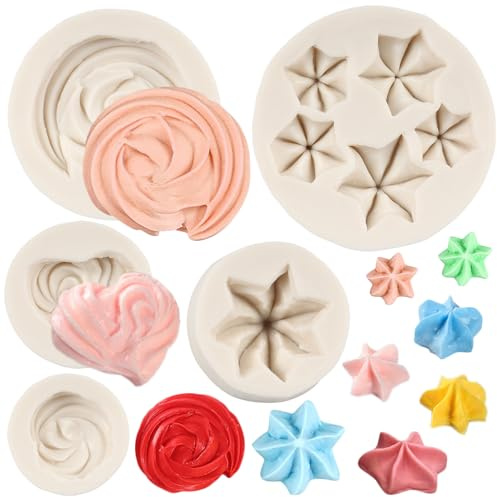 FCKEMLDS Moldes de chocolate para galletas, moldes de silicona con forma de crema, molde de fondant de merengue con forma de corazón, estrella, merengue para decoración de pasteles, decoración de