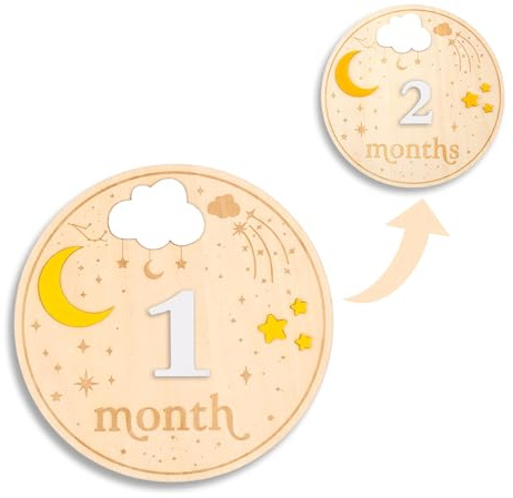 Baby Monatsschilder, 16cm 1-12 Monate Baby Meilensteinkarten Neugeborenen Schild Monatliche Foto-Requisiten aus Holz Baby Ankündigungsschild Geschenk für Frischgebackene Eltern Babyparty