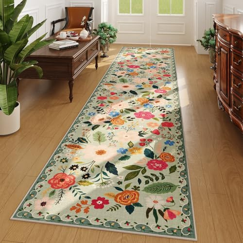 Rugcomf Läufer für Flur, Küche, Waschküche, Schlafzimmer, Badezimmer, rutschfest, 60 x 25 cm, waschbar, mit Gummi-Rückseite, weiches Blumenmuster, für Flur, Küche, Waschküche, Schlafzimmer, Badezimmer