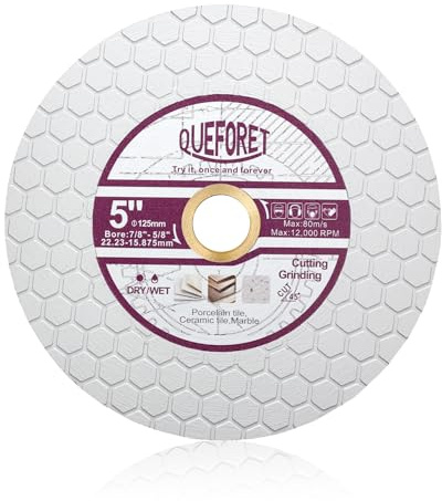 QUEFORET Diamantscheibe und Schleifscheibe 125mm - Trennscheibe für Schneiden und Polieren von Fliesen Keramik Porzellan Marmor Kunststein, mit Abnehmbarer Unterlegscheibe