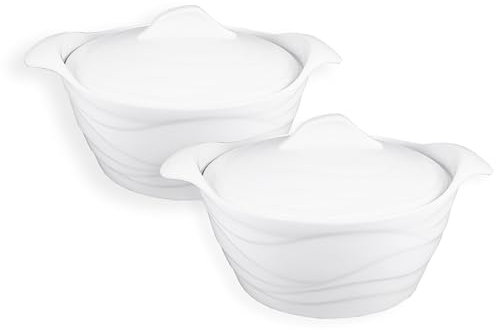 jinsongdafa Mini Casserole Dish Set of 2, Cocotte with Lids, Round 900 ML French Ceramic Serving Soup Tureen,Resistant Baking Dish - Microwave, Dishwasher, Oven and Fridge Safe