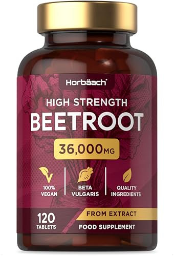 Betterave Gélules | 36.000mg | 120 Comprimés Vegan | Complément Alimentaire avec Acide Nitrique | Hautement Dosé | Beetroot Supplement | Horbaach