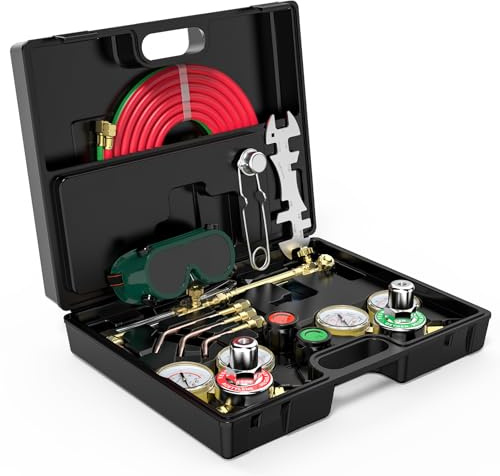 YESWELDER Oxygen & Acetylene Torch Kit, Welding Cutting Torch Kit, Gas Cutting Torch with Regulator Nozzles Hose Goggles