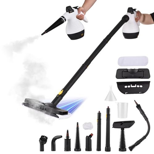 Pulitore a vapore portatile portatile, pulitore a vapore pressurizzato da 1050 W con 16 accessori, scopa a vapore da 350 ml per pulizia di pavimenti, pulizia senza sostanze chimiche di piastrelle