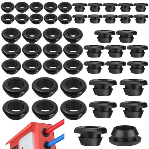 Realure 50 Pcs/3 Sizes Rubber Grommets Set 10/12/14 mm Electrical Conductor Wire Gaskets Ring Black Rubber Firewall Hole Plugs Assortment Kit for Protecting Wires Plugs Cables Holes