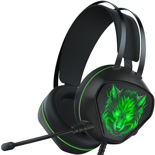 Gaming Headset for Xbox Series X/S, Xbox One, PS5, PS4, PC with 7.1 Surround Sound, Wired Gaming Headphone with Noise Cancelling Mic, Dynamic RGB Light for Xbox Controller, Switch (Black Green)
