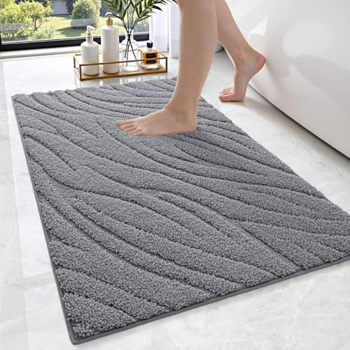 DEXI Badezimmerteppich 61 x 92 cm, weicher Badvorleger Maschinenwaschbar, Badematte rutschfest, Badematten & Badteppiche für Dusche, Badewannen, Toilette Deko, Grau