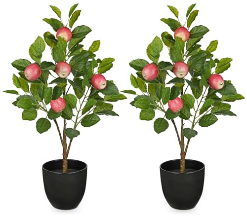 Oairse Set of 2 Artificial Apple Trees in Pots 23.6” Large Artificial Plants Indoor Faux Potted Tree Fake Floor Plants apple Decorations for Home Living Room Office Bedroom Table Desk Decor