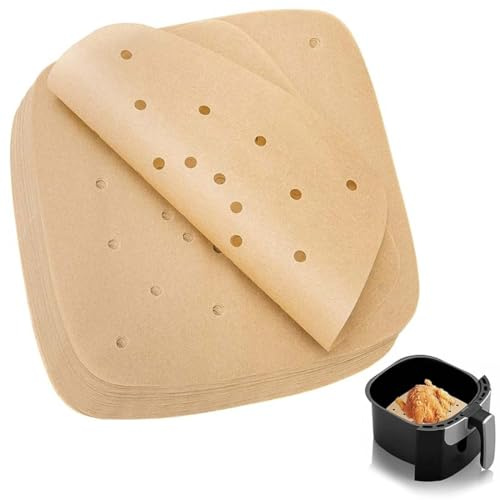 WeddHuis 100 Fogli Carta da Forno per Air Fryer, Carta da Forno Perforata per Friggitrice Ad Aria, Padella, Forno, Microonde