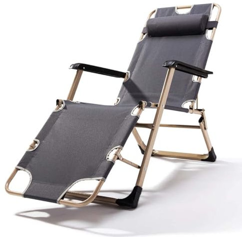 Klappbarer Strandstuhl mit verstellbarer Fußstütze, Liegesessel für Sonnenbaden, Pool und Rasen, grau, tragbar und bequem