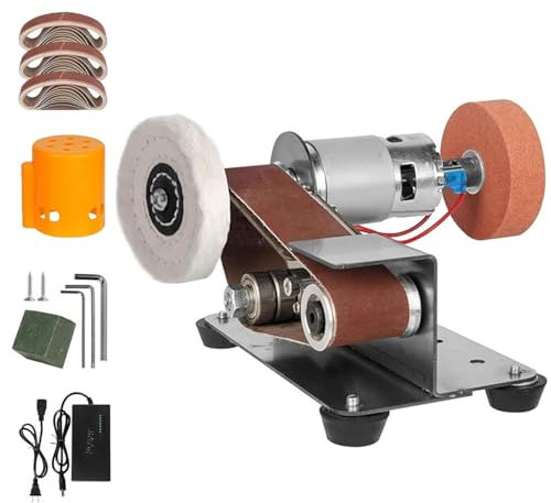 Rusopobe Levigatrice a Nastro da banco migliorata, 15 Gradi Affilacoltelli Smerigliatrice elettrica 7 velocità Regolabili lucidatrice per lucidatura di coltelli in Metallo e Legno