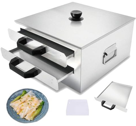 Vaporera para Rollos de Fideos de arroz, vaporera para Rollos de Fideos de arroz con Apertura Superior con 2 cajones y 1 vaporera, máquina para Hacer Rollos de arroz de Acero Inoxidable cantonés