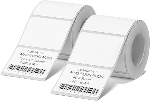 2 Rollen Etikettenband Papier für M110/M220, Reißfest Thermo Etiketten Selbstklebend für Etikettierer B3S/T50pro, 40x30 mm, Thermo-Etikettenband für Schule, Zuhause, Büro, 240 Etiketten/Rolle(Weiß)
