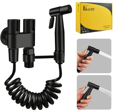 NAKIHOUSE Bidet Handbrause für Toilette, Edelstahl Bidet Handbrause Set mit 1-in-2-out-Doppelsteuerventil Wasserhahnspender und Schlauch Zum Waschen Von Haustieren, Reinigen Des Badezimmers, Schwarz