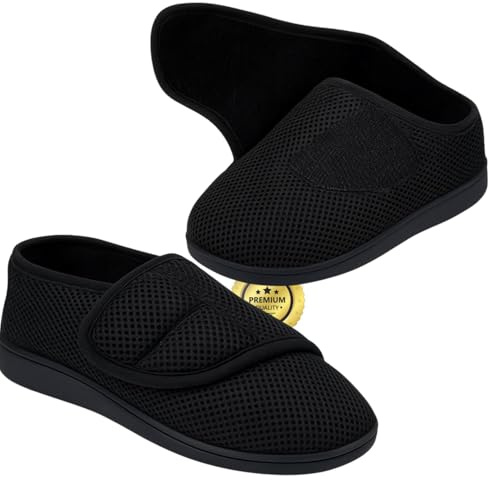 OrtoPrime Ortopediska tofflor dam och herr skor breda fötter - damskor speciell bredd uppblåsta fötter - tofflor för kvinnor - sneakers äldre eller äldre, svart, X-Small Ancho