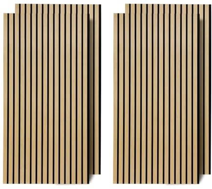 Ansobea Akustikpaneele Holz 4,32㎡ - 6er Set 120x60cm Natürliche Eiche Wandpaneele 3D, Lamellenwand Holz für Tonstudio und Heimkino