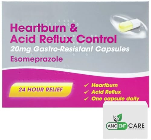 Esomeprazole 20mg Heartburn & Acid Reflux Control – 24-Hour Acid Reducer for Indigestion & Heartburn – Fast-Acting, Delayed-Release Capsules – Reduces Stomach Acid 14 Count