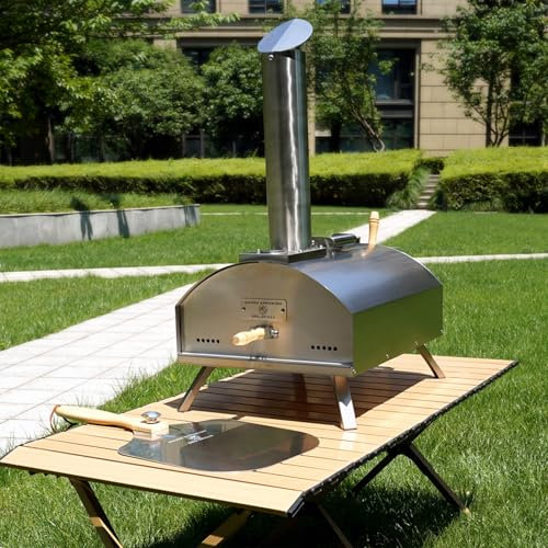 Outdoor Pizza Oven Stainless Steel - INCLUDES Rain cover, Pizza Peel & Stone - Wood Fired Pizza Ovens Pellet Pizza Oven Outdoor Portable