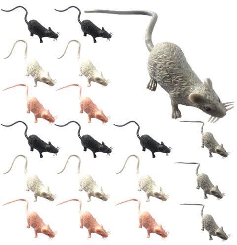 Toyvian 24pcs Realistic Mouse Figurines Garden Decor Plastic Miniature Mouse Ornaments in Black, White, Grey, and Pink for Outdoor Landscape and Desktop Decoration Set