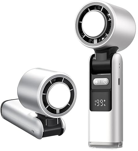 Mini Ventilateur Climatiseur Portable,Pliable Ventilateur Avec écran LED Fonction de Refroidissement,1-199 Vitesses de Vent 5000mAh Turbo Ventilateur de Cou Pour Le Plein Air, Le Camping,Bureaux-Blanc