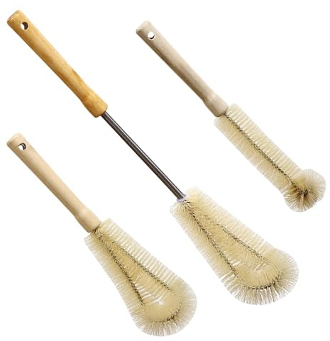 Flaschenbürste aus Holz, 3-teilig, Flaschenbürste, lang, zum Aufhängen, Flaschenbürste aus Nylon, Metall, zum Waschen von Zitruspressen, Tassen, Gläsern, Trinkflaschen, Teekannen