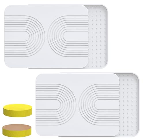 Kalawen Geschirrtrocknungsmatten, Schnell Trocknende Kieselgur Duschmatte Badematte, Wasserabsorbierende Matte mit rutschfestem Silikon, 2 Stone Drying Mat 2 Silikon 40x30cm 4er-Pack Weiß