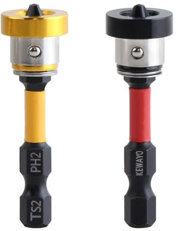 KEWAYO 2 Punte Magnetiche PH2 per Cartongesso, 1/4 (6.35mm), con Ritenzione per Viti per Intonaco e Pareti, Lunghezza 50mm per Avvitatore a Percussione/Drill